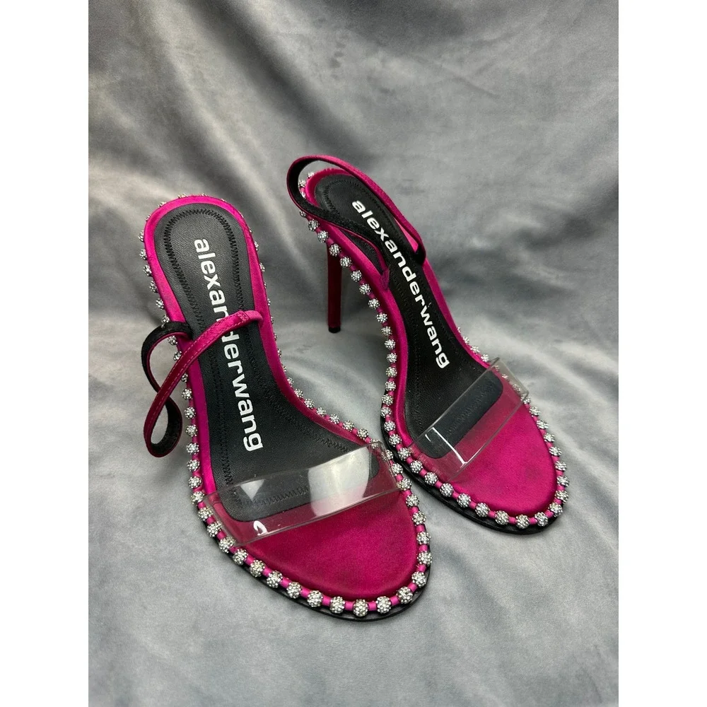 Alexander Wang‎ Nova PVC Slingback Heels Fuchsia Satin Crystal Trim EU 36